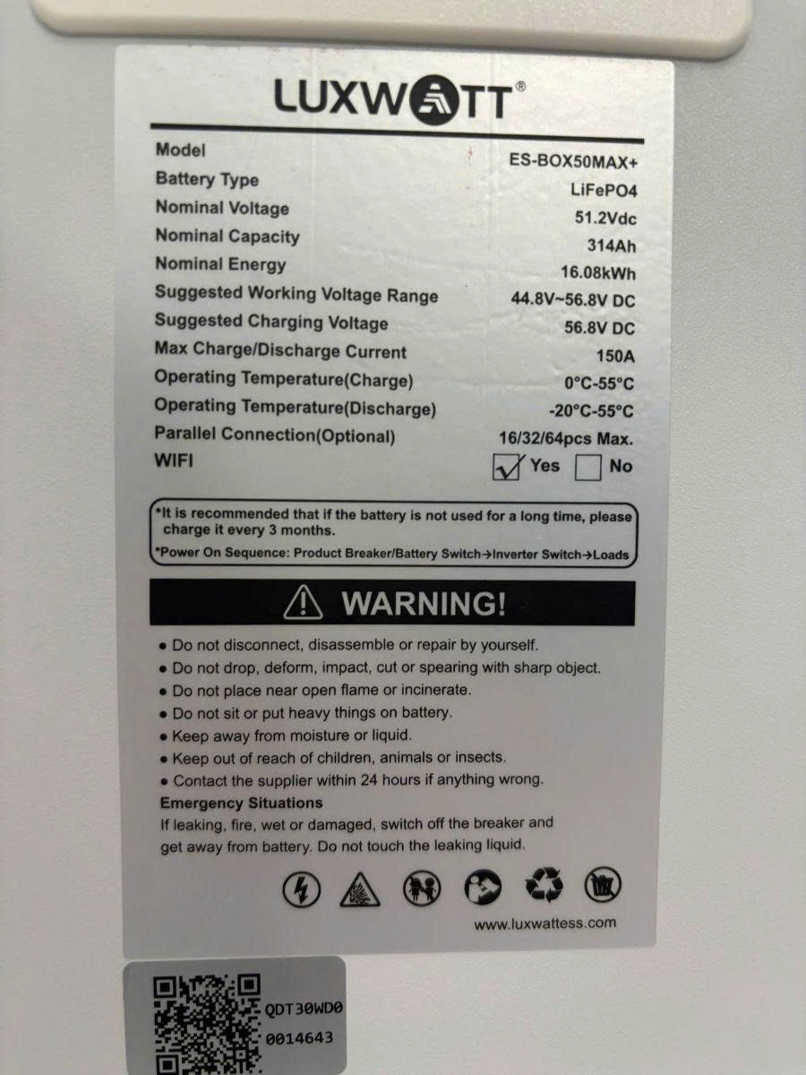 Thông số pin lưu trữ Luxwatt